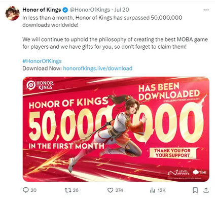 MOBA手游《王者荣耀》国际版突破5000万下载量-珍珠贝壳 MOBA手游《王者荣耀》国际版突破5000万下载量-珍珠贝壳